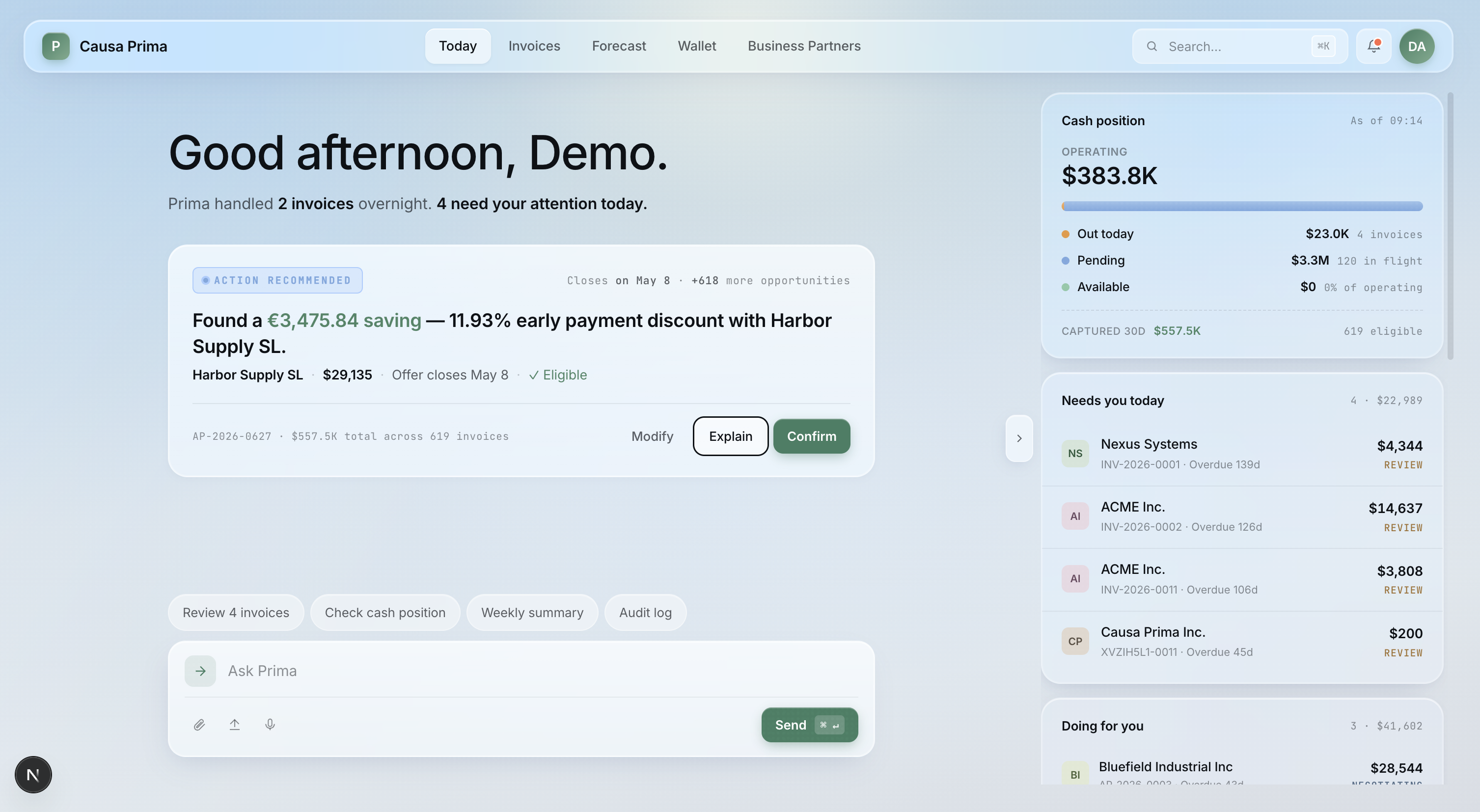 Causa Prima dashboard